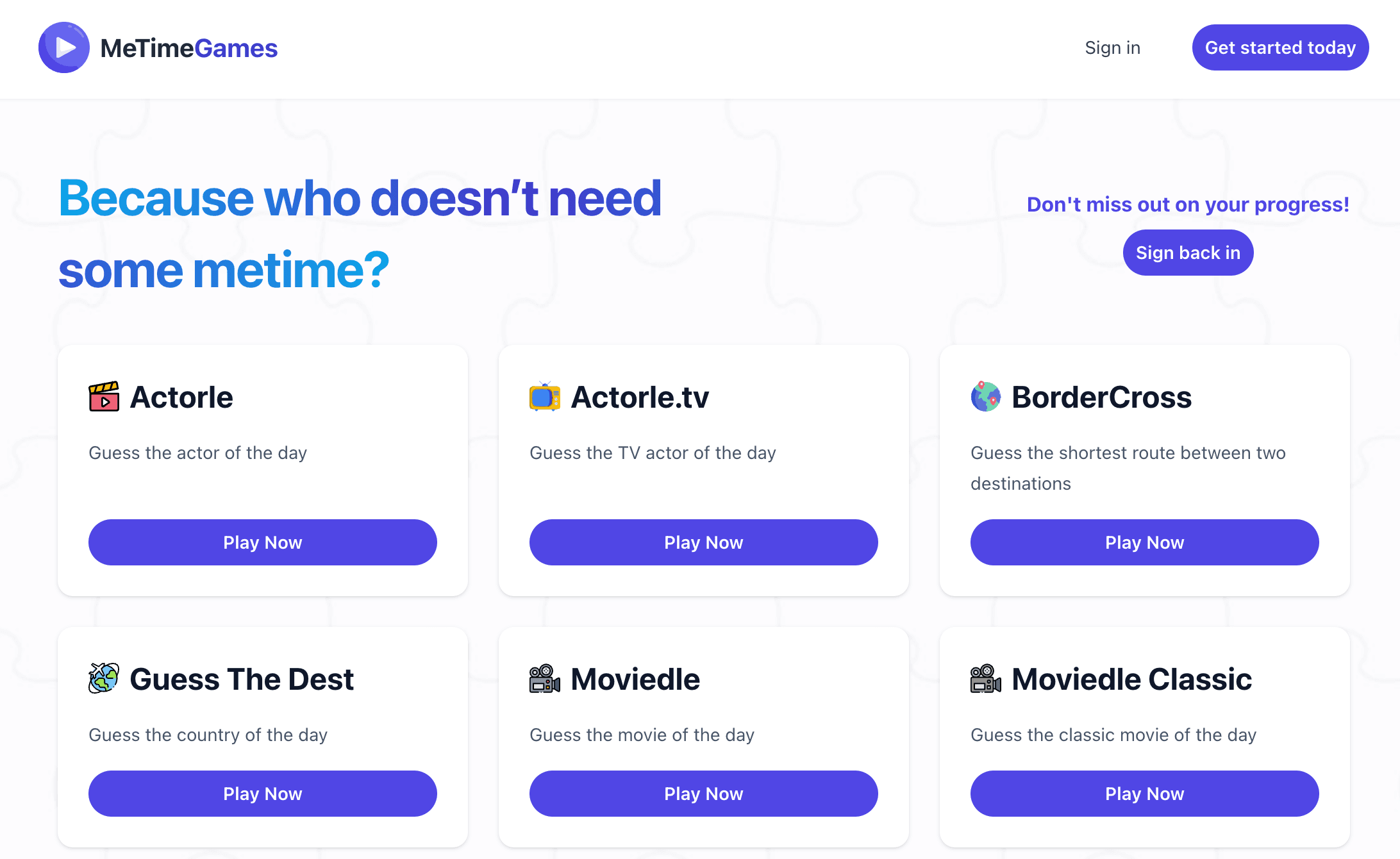 Screenshot of MeTime Games